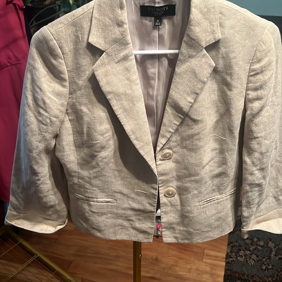 Talbots blazer, size 2P, linen blend EUC, khaki color with a sparkle - Picture 8 of 8